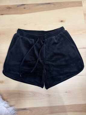Paris Hilton Black Velour Drawstring Athletic Shorts